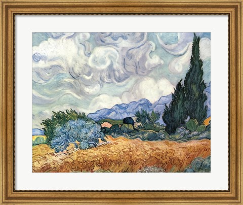 Framed Wheat Field with Cypresses, c.1889 Print