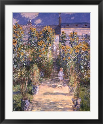 Framed Artist&#39;s Garden at Vetheuil with Boy, c.1880 Print