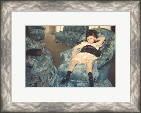 Framed Little Girl in a Blue Armchair, 1878 Print