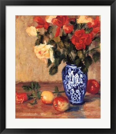Framed Roses in a Mexican Vase Print