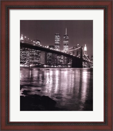 Framed Night View Brooklyn Bridge and Skyline Print