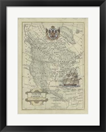 Framed Antique Map Of North America Print