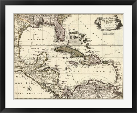 Framed Map of the Gulf of Mexico Print