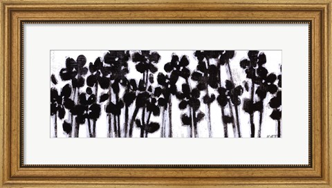 Framed Black Flowers on White II Print