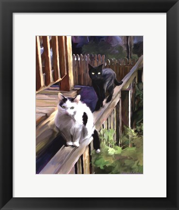 Framed Cats Fencing Print