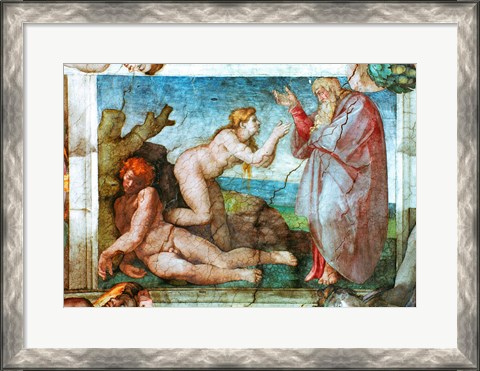 Framed Sistine Chapel ceiling: Creation of eve, with four Ignudi, 1511 Print