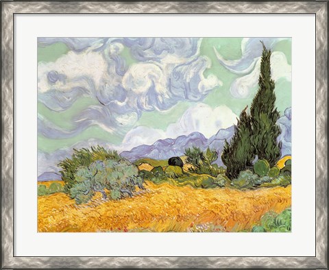 Framed Wheatfield with Cypresses, 1889 Print