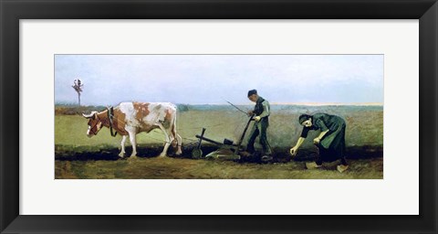 Framed Labourer and Peasant Planting Potatoes, 1884 Print
