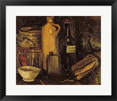 Framed Still life with pots, bottles and flasks Print