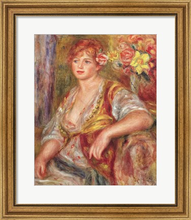 Framed Blonde Woman with a Rose Print