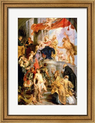 Framed Enthroned Madonna with Child, Encircled by Saints Print