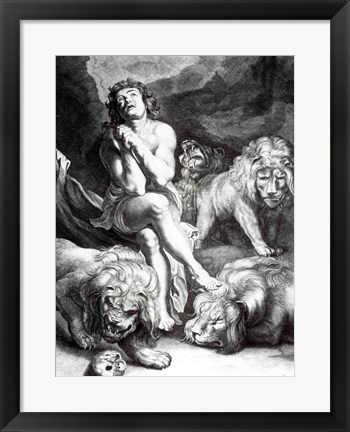 Framed Daniel in the Lions&#39; Den - black and white Print