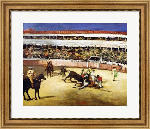 Framed Bull Fight, 1865 Print