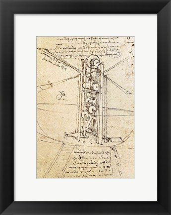 Framed Vertically Standing Bird&#39;s-winged Flying Machine Print