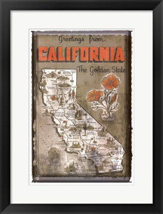Framed Greetings from California Print
