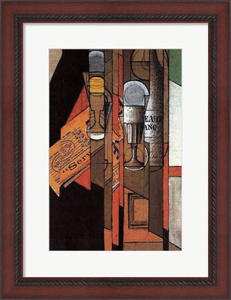 Framed Glasses, Newspaper, and Bottle of Wine Print