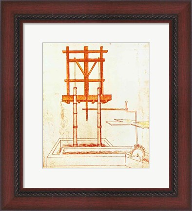 Framed Hydraulic Water Pump for a Fountain Print