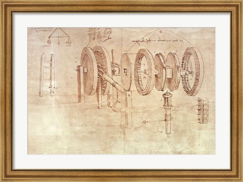 Framed Studies of Toothed Gears and for a Hygrometer Print