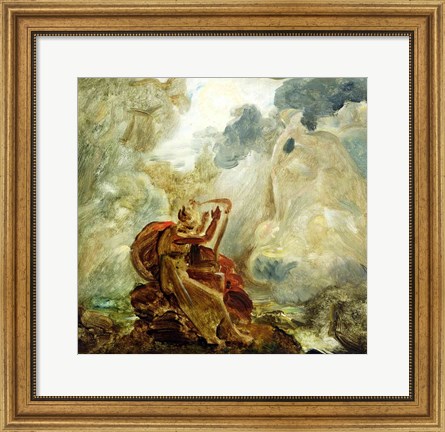 Framed Ossian Conjures Up the Spirits with His Harp on the Banks of the River of Lora Print