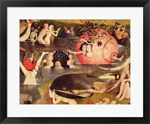 Framed Garden of Earthly Delights: Allegory of Luxury, horizontal detail of the central panel, c.1500 Print
