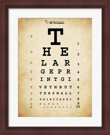 Framed Tom Waits Eye Chart Print