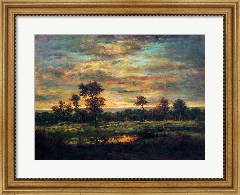 Framed Pond at the Edge of a Wood Print