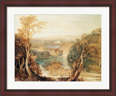 Framed River Wharfe with a distant view of Barden Tower Print