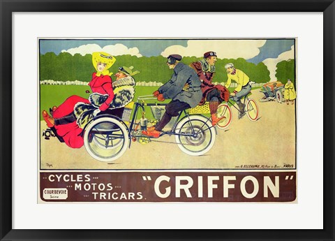 Framed Poster advertising &#39;Griffon Cycles, Motos &amp; Tricars&#39; Print
