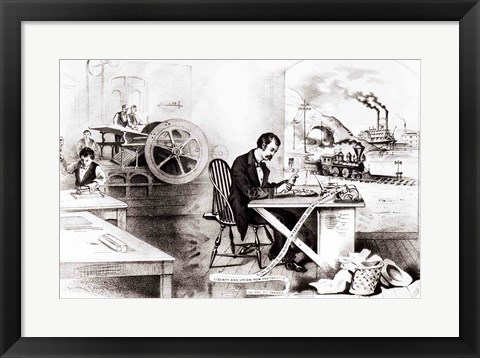 Framed Progress of the Century: The Lightning Steam Press, the Electric Telegraph, the Locomotive and the Steamboat Print