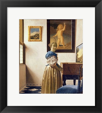 Framed Lady standing at the Virginal Print