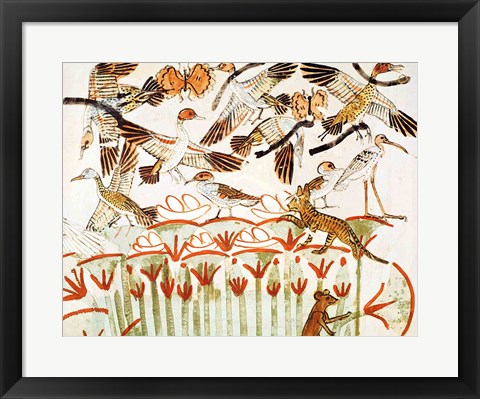 Framed Fishing and fowling in the marshes, detail of the birds, from the Tomb Chapel of Menna Print