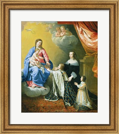 Framed Virgin Mary gives the Crown and Sceptre to Louis XIV, 1643 Print