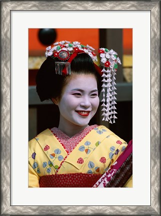 Framed Japanese Geisha with Flowers in Her Hair Print
