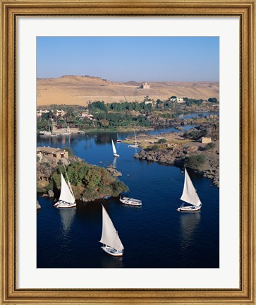 Framed Feluccas on the Nile River, Aswan, Egypt Print