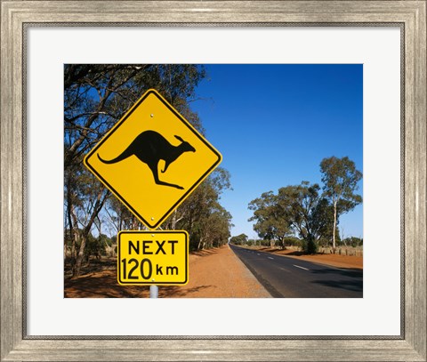 Framed Kangaroo crossing sign, Australia Print