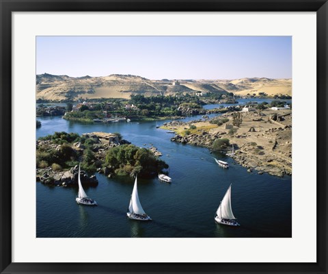 Framed Sailboats In A River, Nile River, Aswan, Egypt Landscape Print
