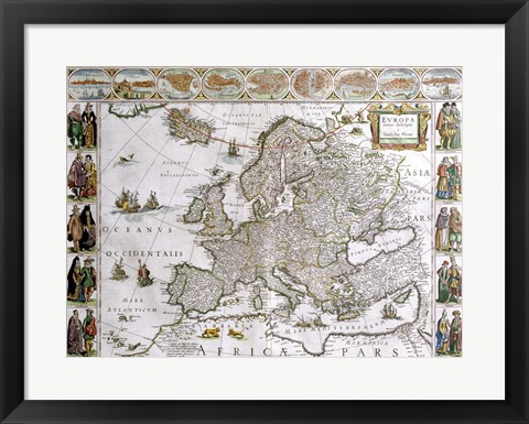 Framed Close-up of the map of Europe, Joan Bleau, 1630 Print