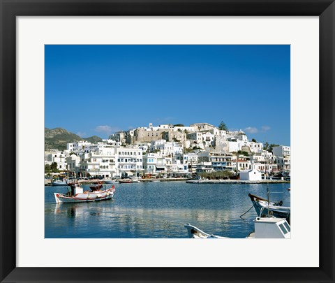 Framed City Skyline and Harbor, Naxos, Cyclades Islands, Greece Print