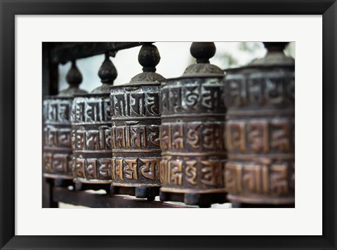 Framed Close-up of prayer wheels, Kathmandu, Nepal Print