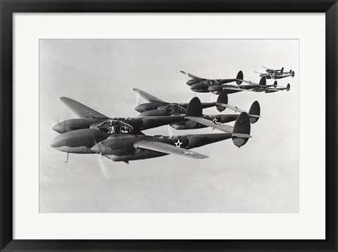 Framed Four fighter planes in flight, P-38 Lightning Print