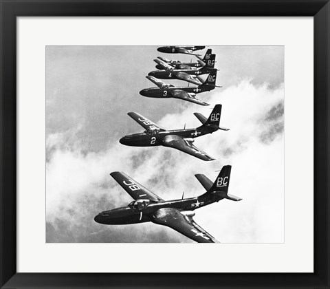 Framed High angle view of fighter planes in flight, Mcdonnell FH-1 Phantom Print