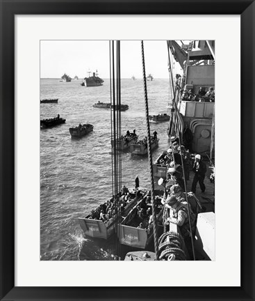 Framed High angle view of army soldiers in a military ship, Normandy, France, D-Day, June 6, 1944 Print