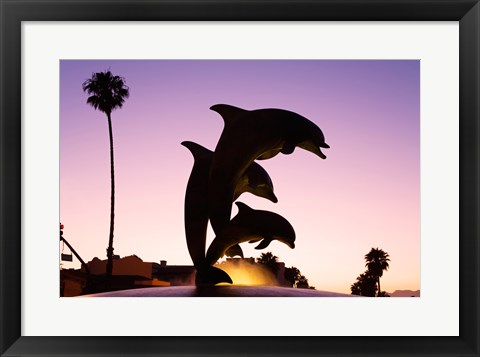 Framed Dolphin Fountain on Stearns Wharf, Santa Barbara Harbor, California, USA Print