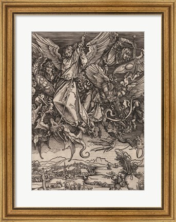 Framed St. Michael Fighting the Dragon by Albrecht Durer, 1498 Print