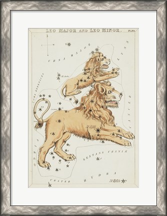 Framed Leo Major and Leo Minor Constellation Print