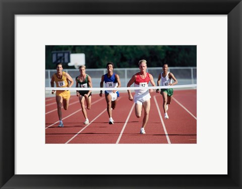 Framed Male athletes running on a running track Print