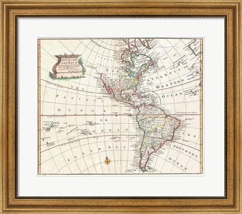 Framed 1747 Bowen Map of North America and South America Print