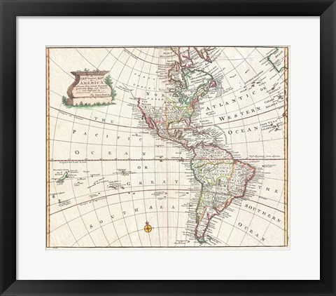 Framed 1747 Bowen Map of North America and South America Print