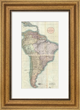 Framed 1807 Close up Cary Map of South America Print