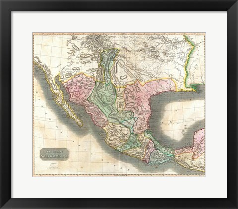 Framed 1814 Thomson Map of Mexico and Texas Print